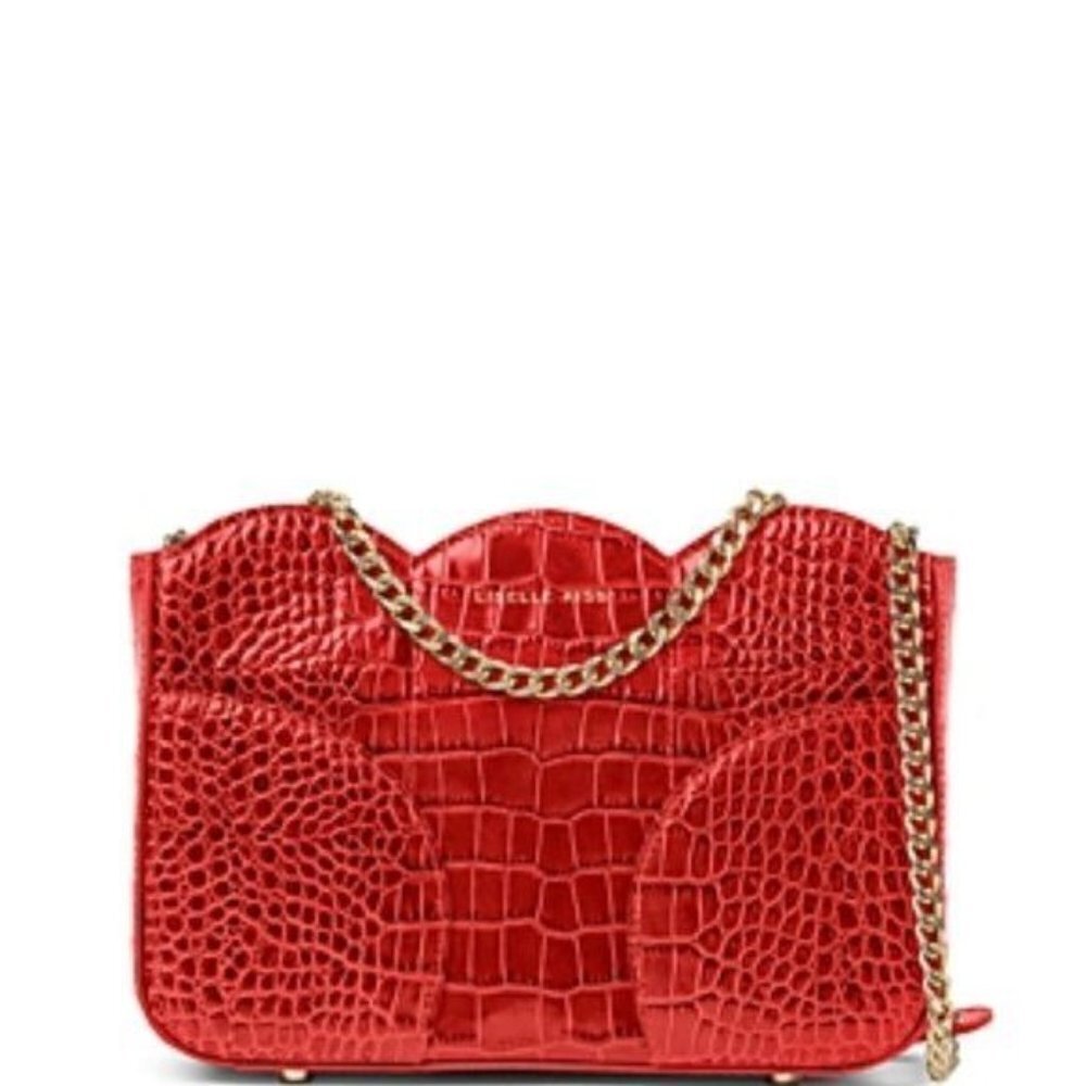 Red Leather Crossbody Structured Bag by Liselle Kiss NEW